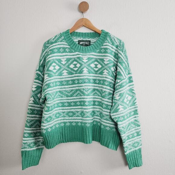 NWT American Eagle Green Fair Isle "Snow Drift" Sweater L Crew Neck - Picture 4 of 9